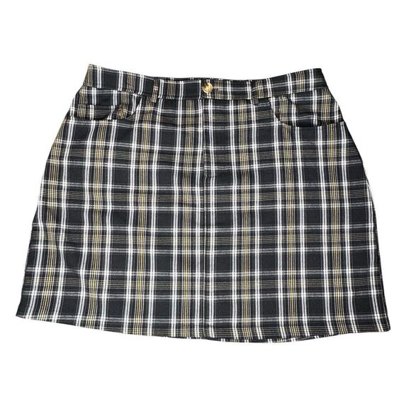 FOREVER 21+ Sz 1X Front Pockets Black Plaid A-Line Mini Skirt Women's - Picture 1 of 12